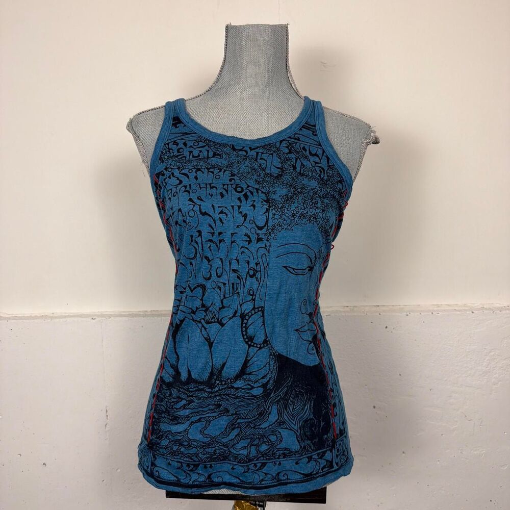Y2K J-Fashion Buddha tank top with red accents